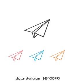 Paper plane line icon set. Vector. Isolated