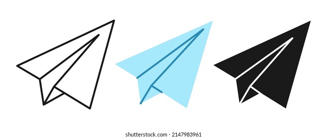 Paper plane line icon set. Sending message symbol, paper planes sign. Simple origami airplane pictogram. Vector infographics aircraft mail collection for web design or mobile app