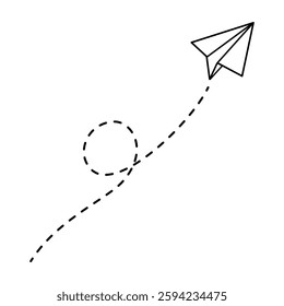Paper plane line path icon. flat vector illustration simple design.