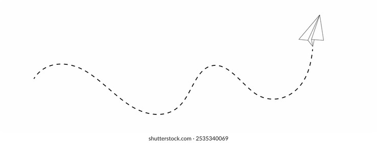 Paper plane line path vector icon. Airplane Plane routes line set. Planes dotted flight pathway. Plane paths. Aircraft tracking, planes, travel, vector symbol on transparent background.