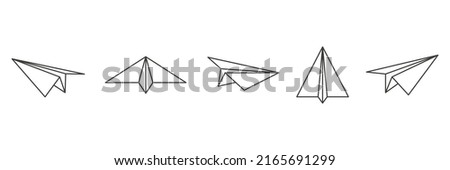 Paper plane line set. Sending message airplane collection. Vector isolated on white.