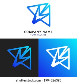 Paper plane logo design with blue gradient. Isolated white background