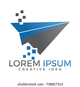 Paper plane logo design. Concept of tour, delivery, delivering messages, homemade toy, airship, airliner. isolated on white background.
