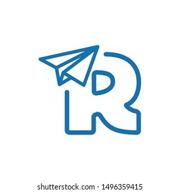 paper plane logo. letter R with paper plane vector
