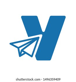 paper plane logo. letter V with paper plane vector