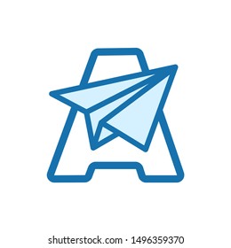 paper plane logo. letter A with paper plane vector