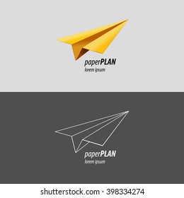 Paper plane logo. Two options: color and outline. It can be used as a logo for travel agency, airline.