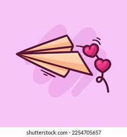 Paper Plane and Love Hand Drawn Vector Cartoon Illustration on Isolated Background. Valentine Hand Drawn Vector Illustration. Valentine Logo Concept. Valentine Cartoon Style Illustration.