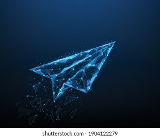 paper plane low poly wireframe point and mesh. business success concept. isolated on dark blue background. vector illustration in flat style modern design.