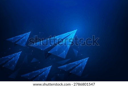 paper plane low poly wireframe to goal success blue dark background. leadership aiming achievement to success. business strategy planning target goal. vector illustration fantastic technology.