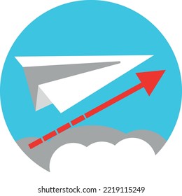 Paper plane lying forward. Round business icon