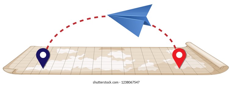 Plano de papel e ilustración del mapa