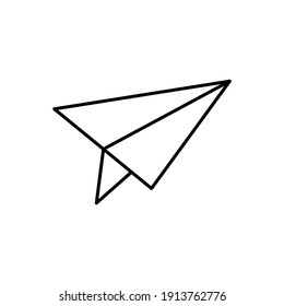  paper plane Message icon in flat black line style, isolated on white background 