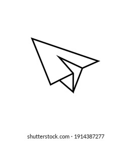  paper plane Message icon in flat black line style, isolated on white background 