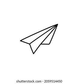  paper plane Message icon in flat black line style, isolated on white background 