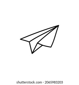  paper plane Message icon in flat black line style, isolated on white background 