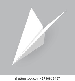 Modelo de avión de papel. Origami vista aérea hecha a mano. Avión de papel blanco de Vector con la sombra, aislado en fondo gris