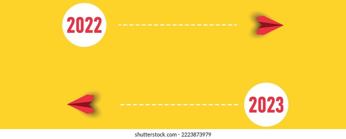 paper plane is moving forward from 2022 to 2023. business creativity new idea discovery innovation technology. new year idea concept.