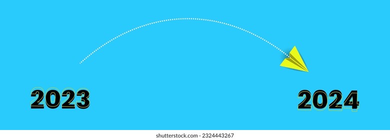 Paper plane is moving forward from 2023 to 2024. Suitable for business creativity new idea discovery innovation technology. new year idea concept.