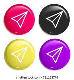 Paper plane multi color glossy badge icon set. Realistic shiny badge icon or logo mockup