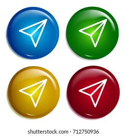 Paper plane multi color gradient glossy badge icon set. Realistic shiny badge icon or logo mockup