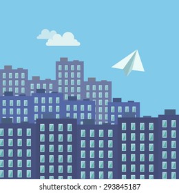 Paper plane and multi-story buildings