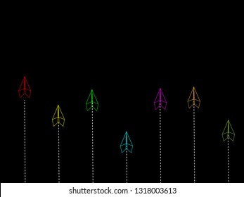 Paper plane on blue background, Business competition concept.