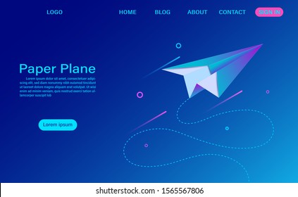 paper plane on blue background. business modern web banner. isometric vector