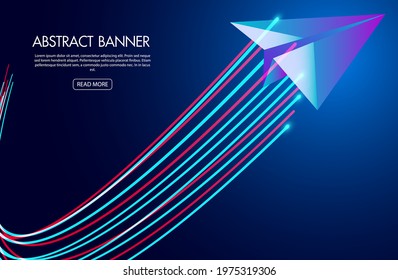 paper plane on blue background. business modern web banner. isometric vector
