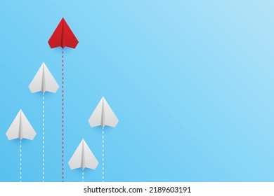 Paper plane on blue background, Business competition concept. leadership for new ideas competition. competitor individual pointing in different ways for new competitive solution. - Shutterstock ID 2189603191
