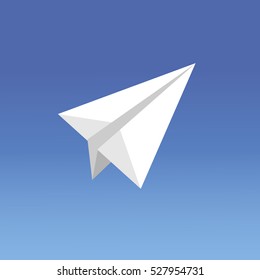 Paper plane on blue background. Paper plane handmade mockup. Vector illustration