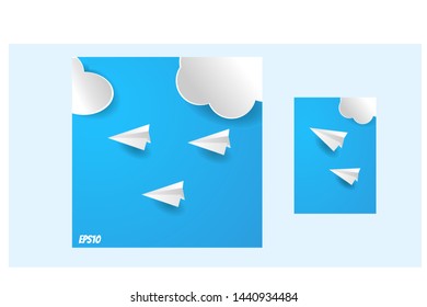 	
paper plane on blue sky with cloud.paper art style.vector ilustration