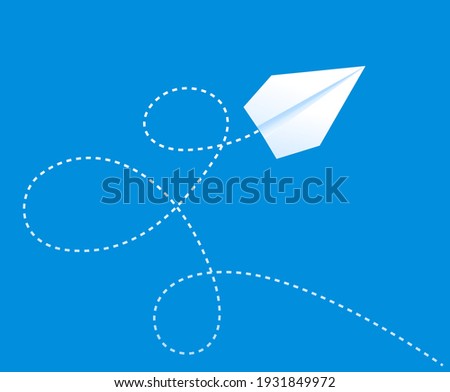 Paper plane on blue sky with the path. Travel vector concept