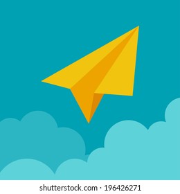 Paper plane on cloud concept illustration in flat style.