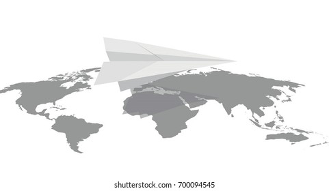 Paper plane on the contour of the earth.