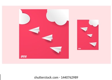 	
paper plane on red sky with cloud.paper art style.vector ilustration