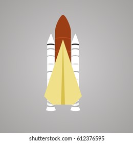 Paper plane on the rocket. Paper space shuttle. Flat
