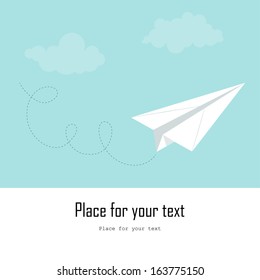 Paper plane on the sky with clouds, vector, EPS 10