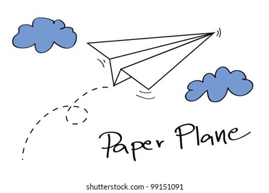 Paper Plane On The Sky With Clouds - Vector