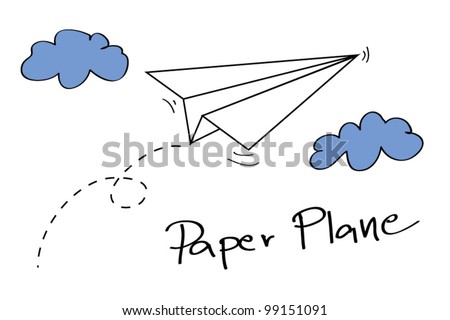 Paper plane on the sky with clouds - Vector