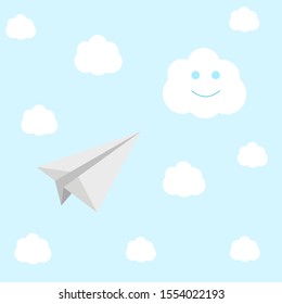 paper plane on sky and smiling cloud 