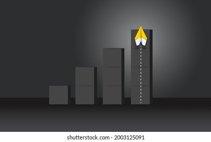 Paper plane on top of stacked cubes. Unique and standing out of the crowd. Business advantage opportunities and success concept. Vector Illustration