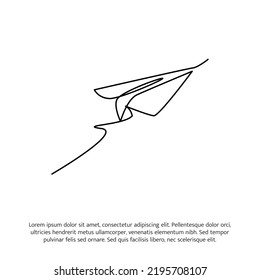 Paper plane one continuous line drawing. Cute decoration hand drawn elements. Vector illustration of minimalistic style on a white background.