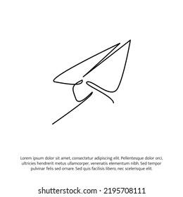 Paper plane one continuous line drawing. Cute decoration hand drawn elements. Vector illustration of minimalistic style on a white background.