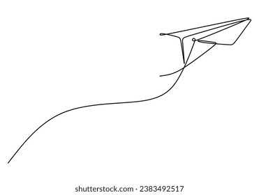 Paper plane one continuous line art drawing. Vector illustration isolated. Minimalist design handdrawn.