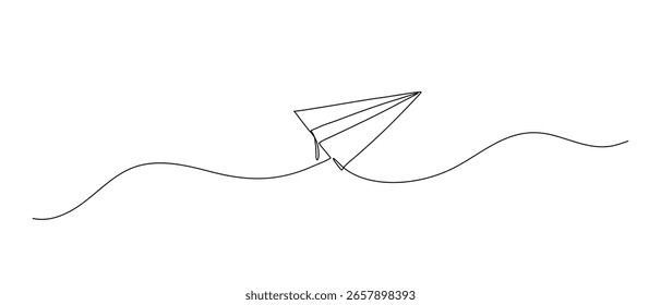 Ilustração de linha contínua do plano de papel um. Desenhado à mão esboço vetorial doodle isolado no fundo branco