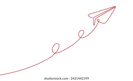 Paper plane one line drawing isolated on white background