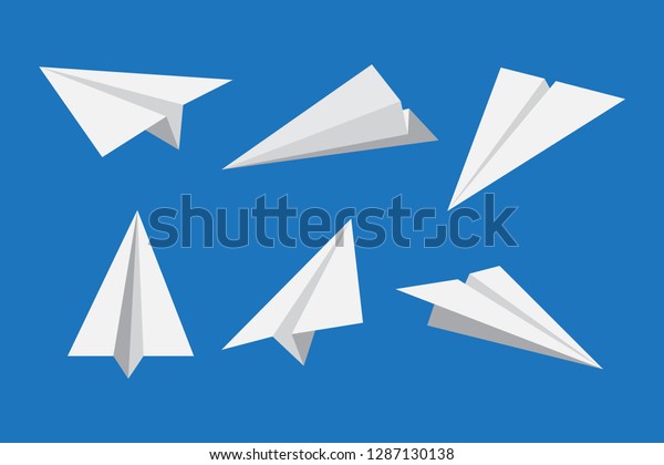 紙の平面または折り紙の飛行機のアイコンセット ベクターイラスト のベクター画像素材 ロイヤリティフリー