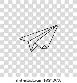 paper plane. origami glider. Black symbol on transparency grid