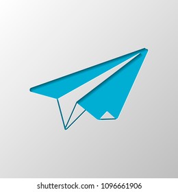 paper plane. origami glider. Paper design. Cutted symbol with shadow